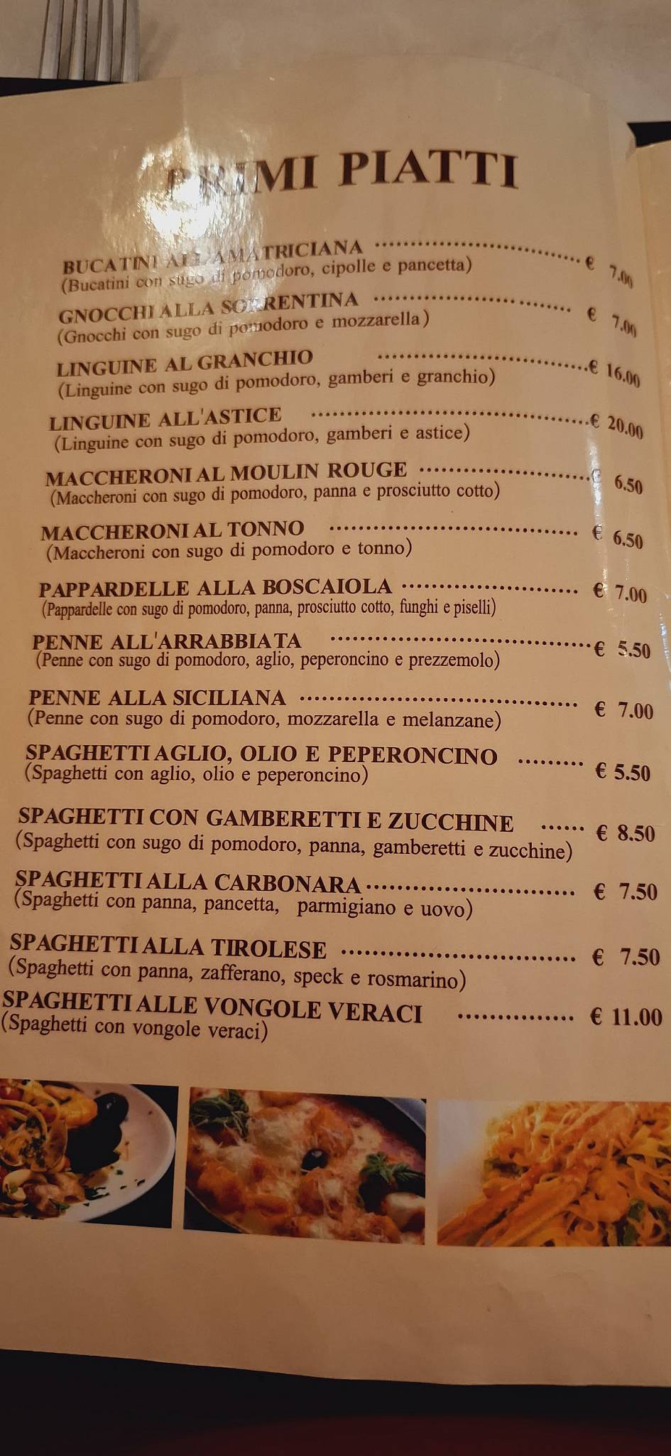 Menu di Mulin de Milan 