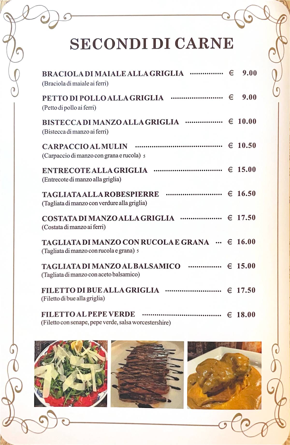 Menu di Mulin de Milan 