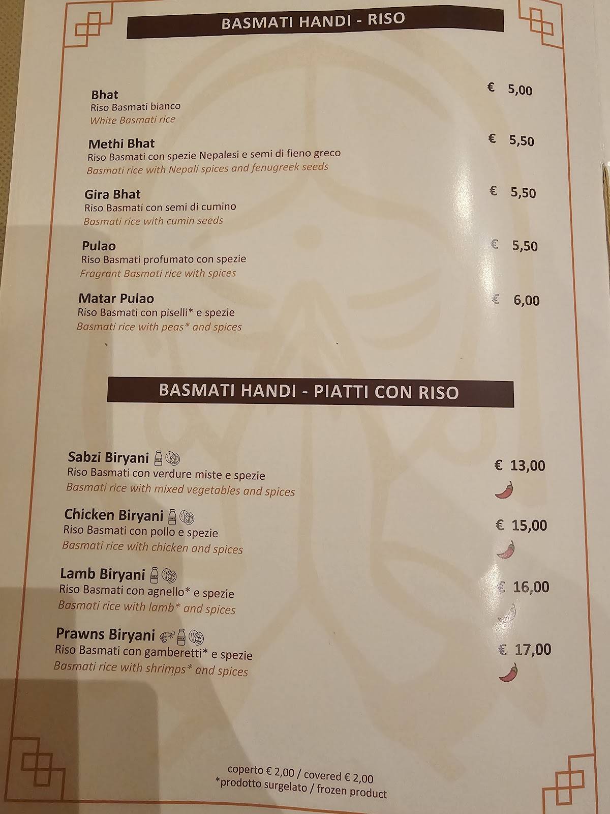 Menu di Namasté Ristorante Indiano 