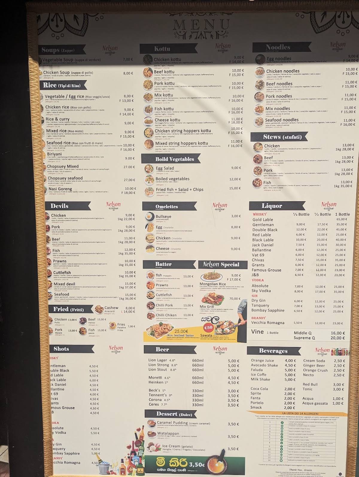 Menu di Nelson Pub & Restaurant 