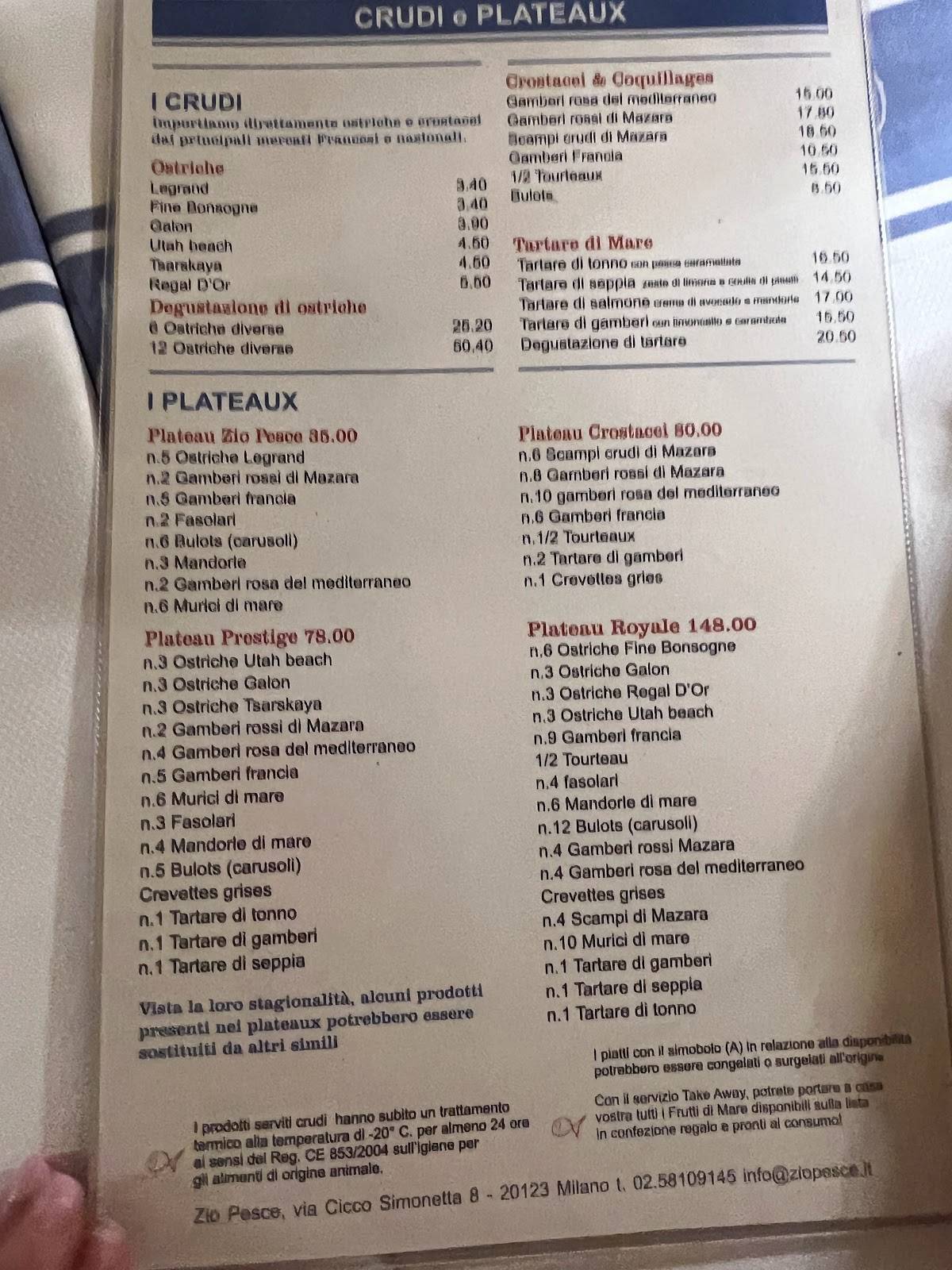 Menu di Zio Pesce 