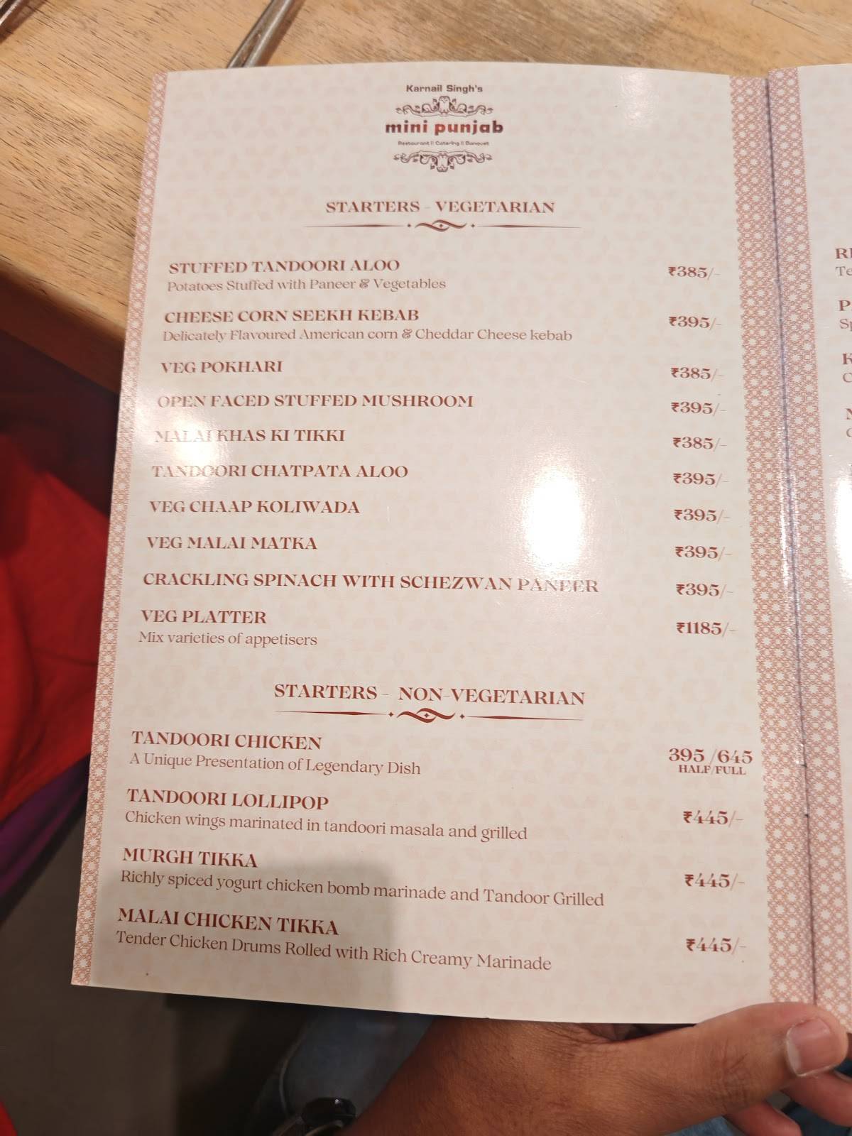 Mini Punjab Vashi menu