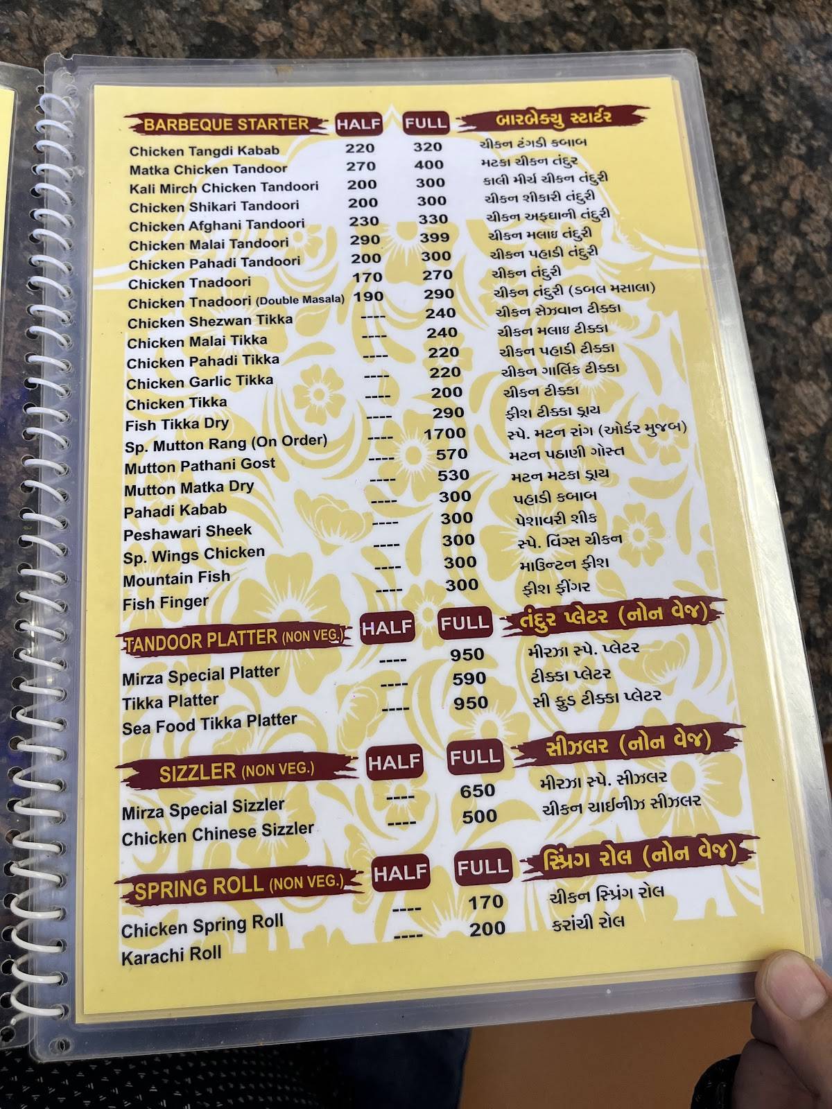 Mirza Fry & Chinese menu