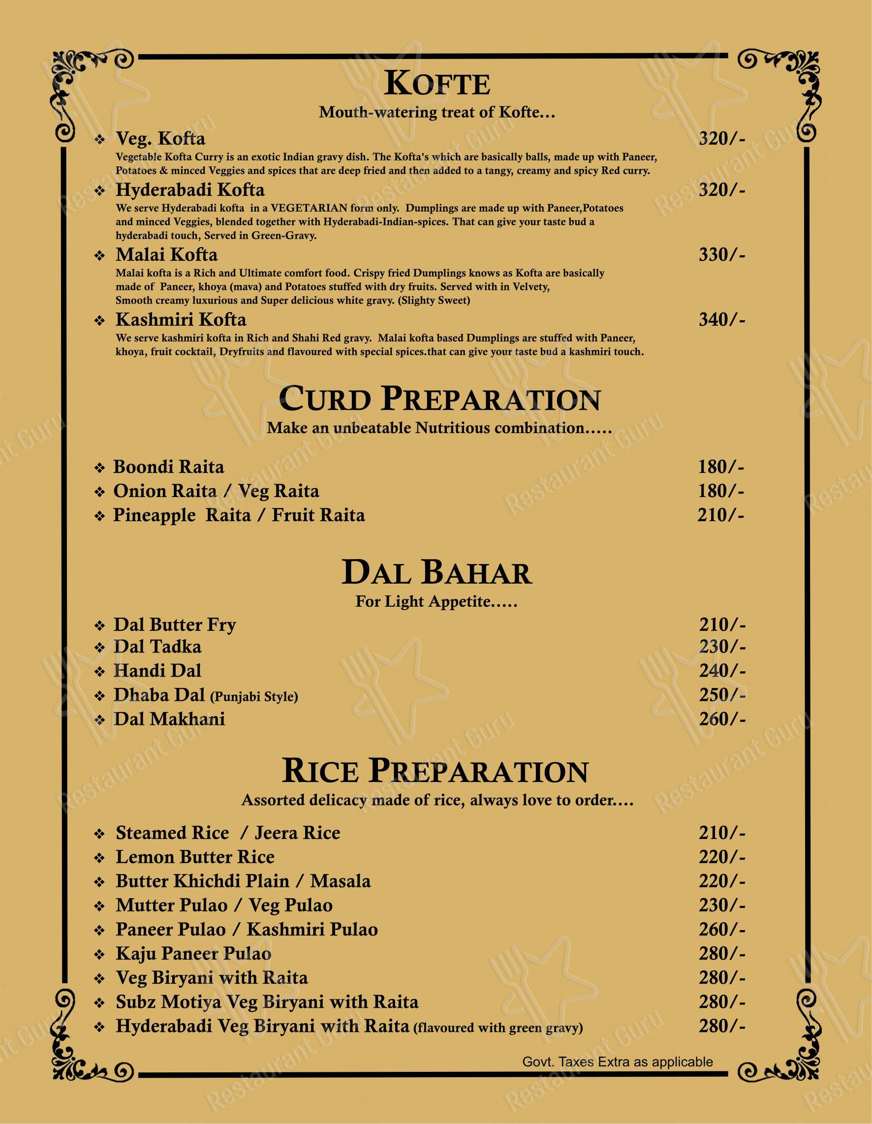 Menu for Mishtten Club & Resort in Jhalawar