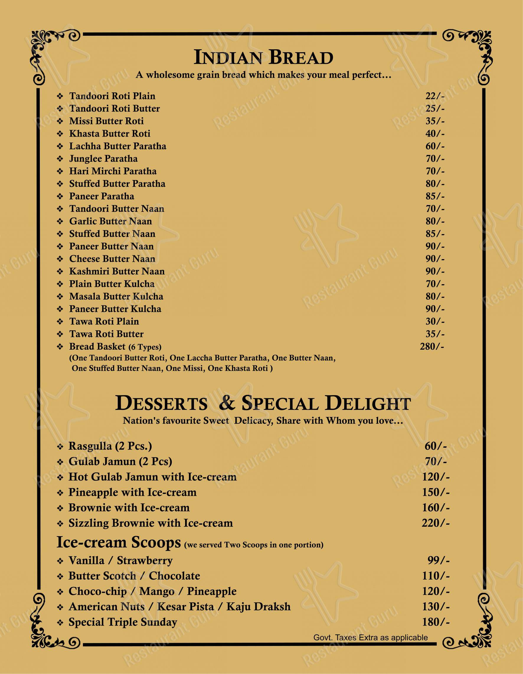 Mishtten Club & Resort in Jhalawar - Menu