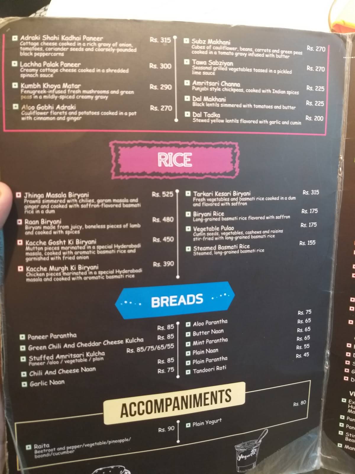 MoXa Kitchen menu