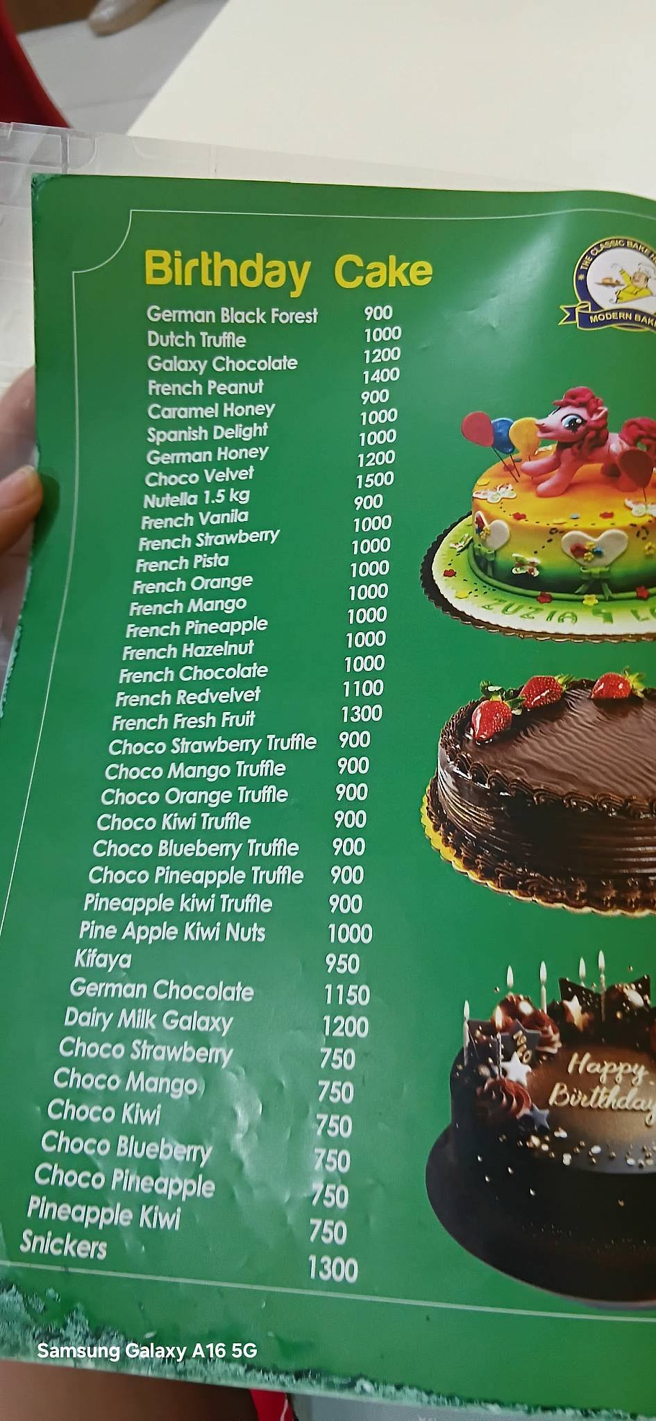 Modern Bakery menu