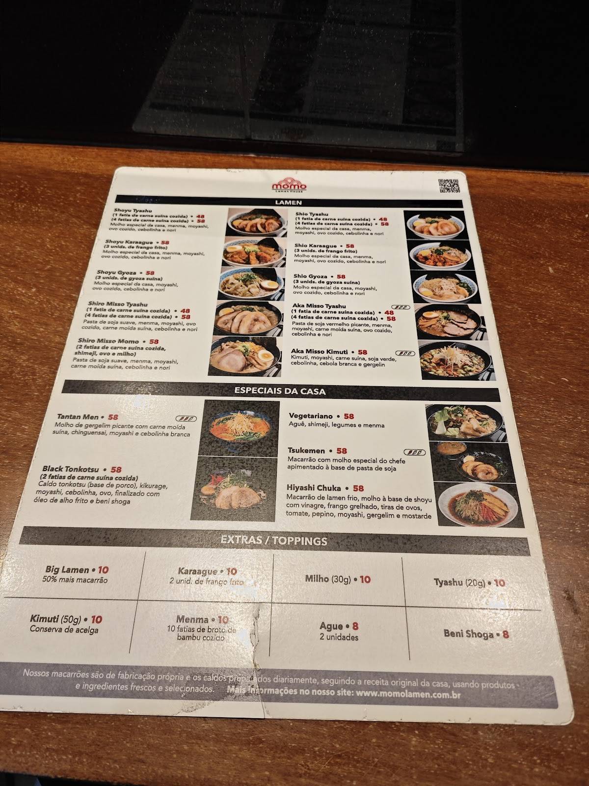 Momo Lamen cardápio