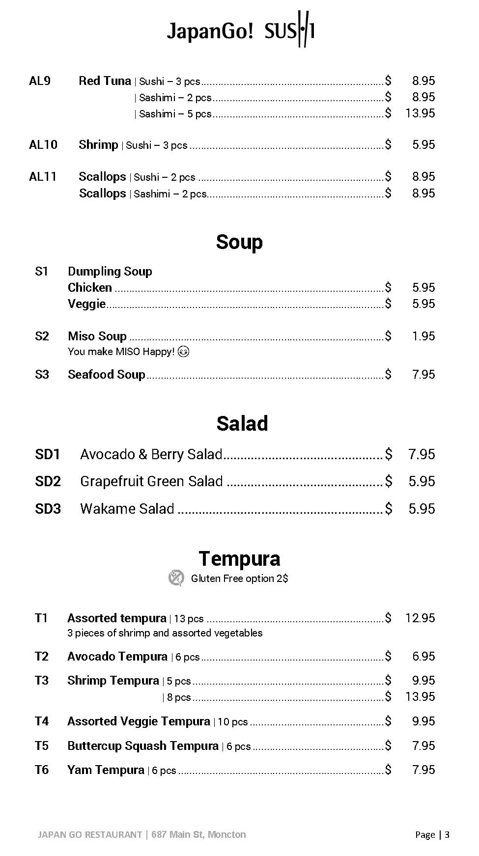 Menu de Japan Go Sushi