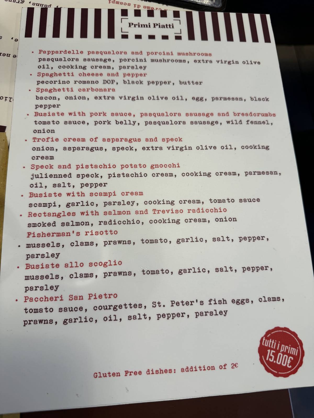 Menu di Mondo Pizza 