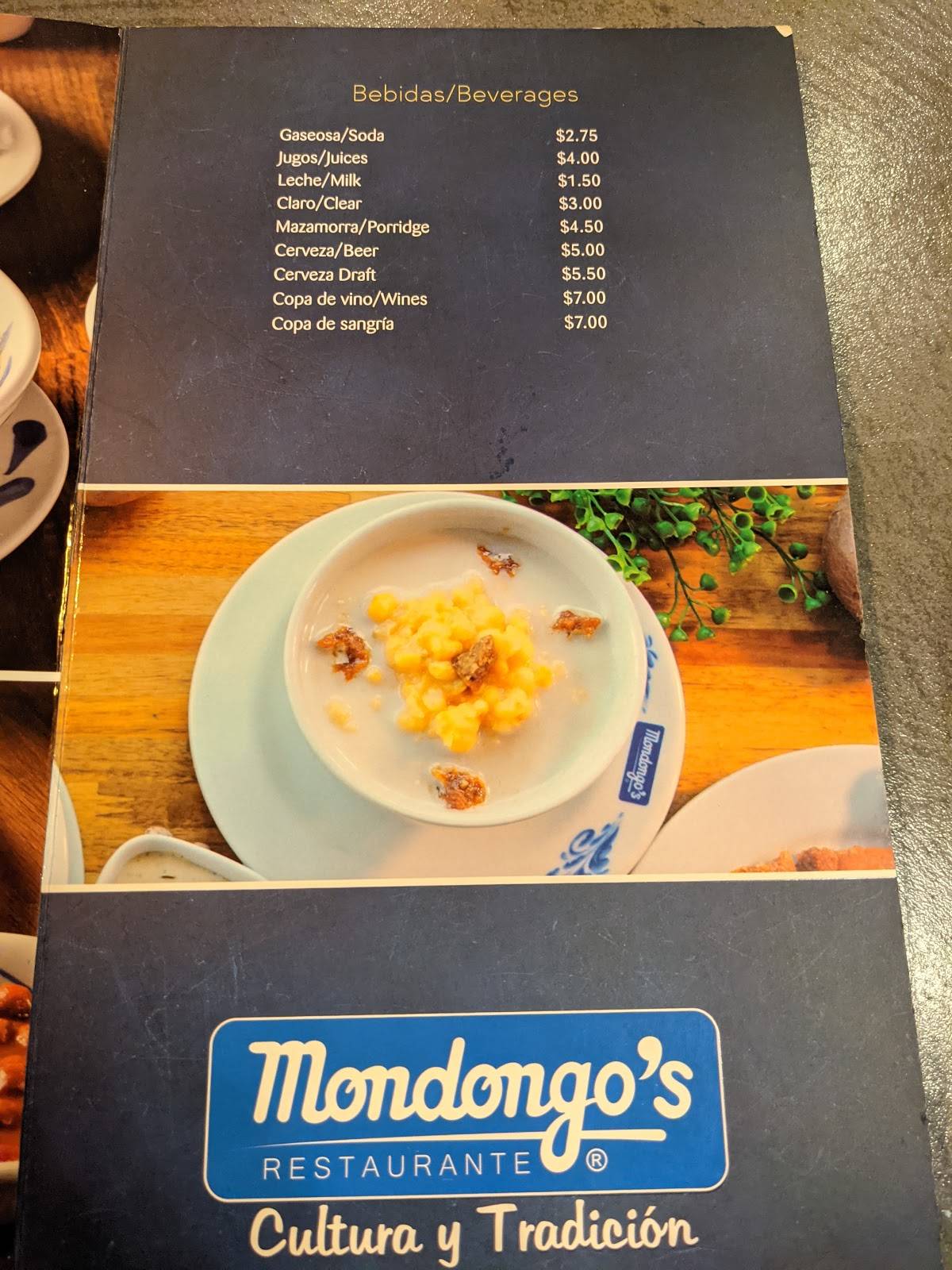 Menu at Mondongo's Restaurante, Doral