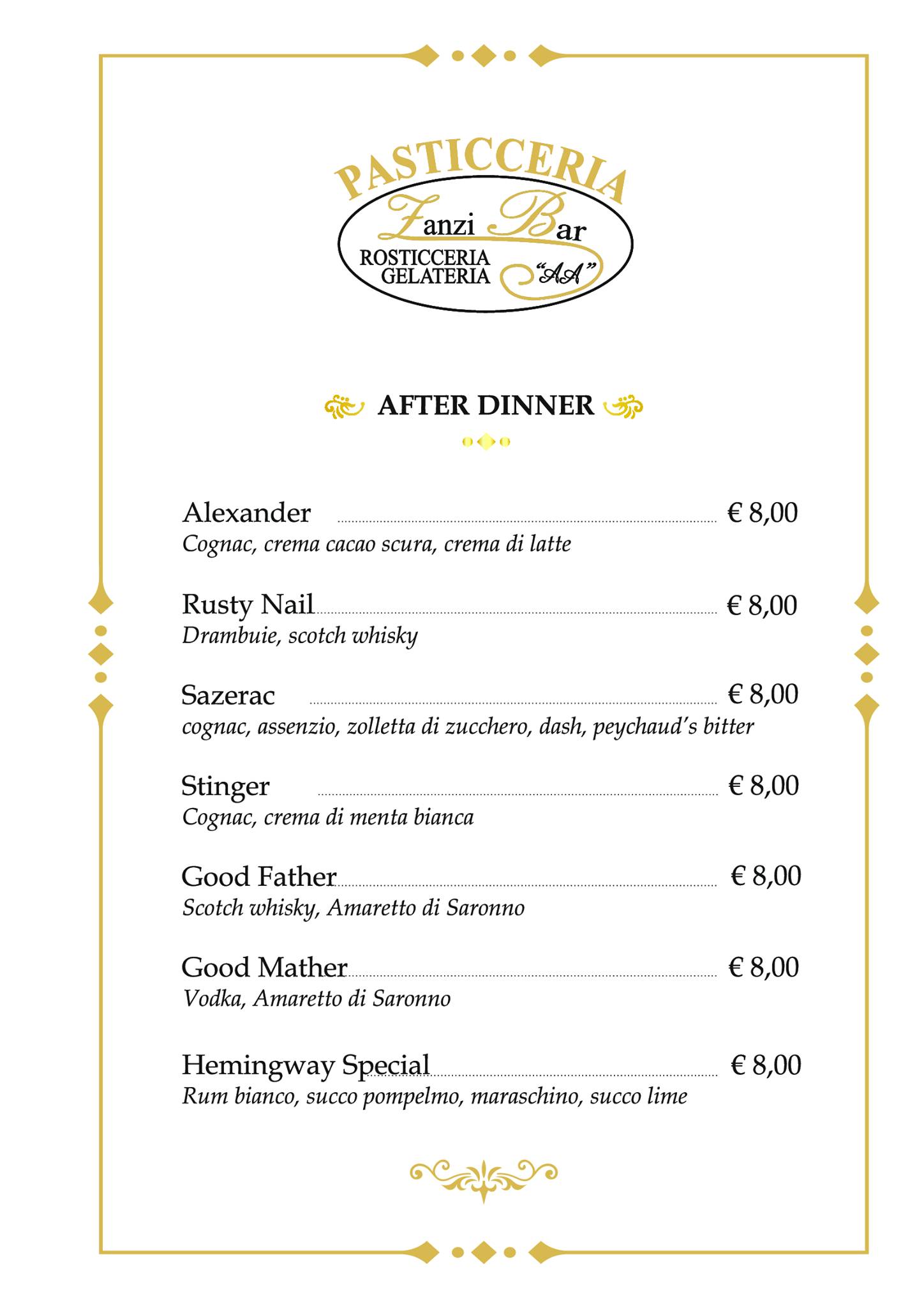 Menu di Zanzibar 