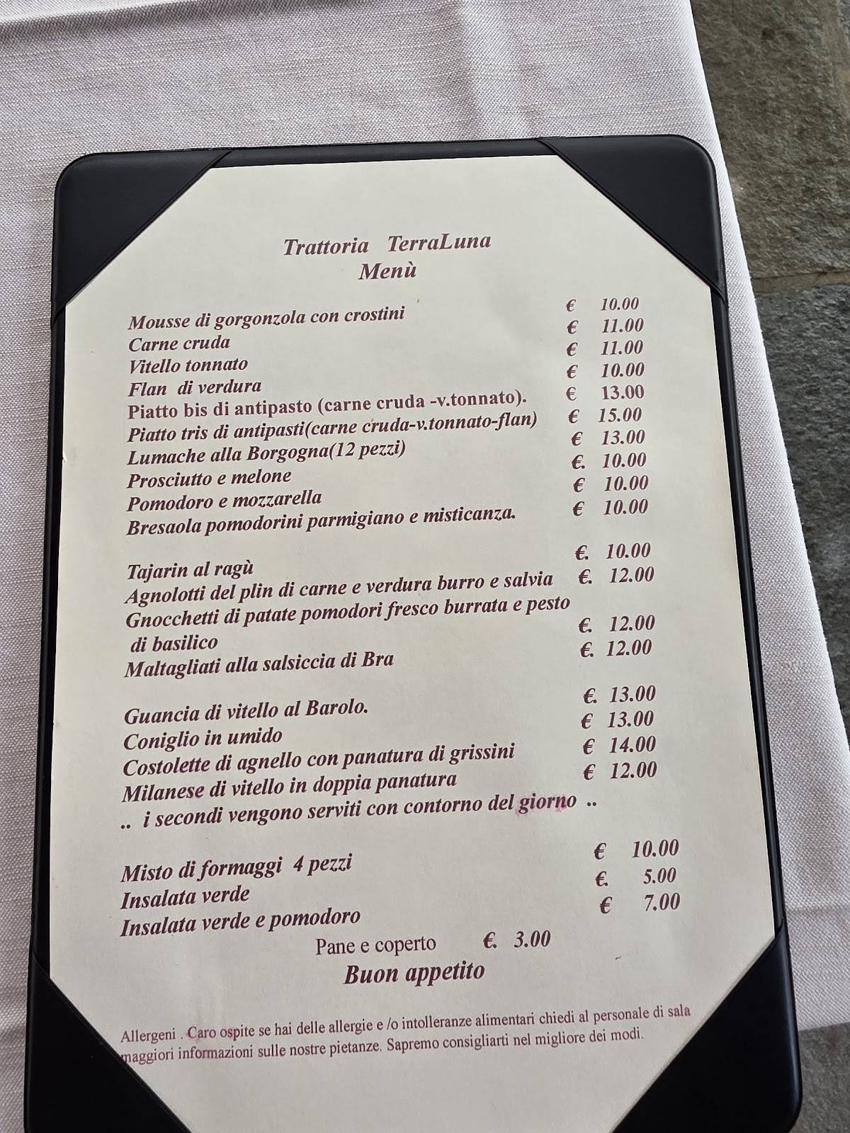 Menu di Trattoria Terraluna 