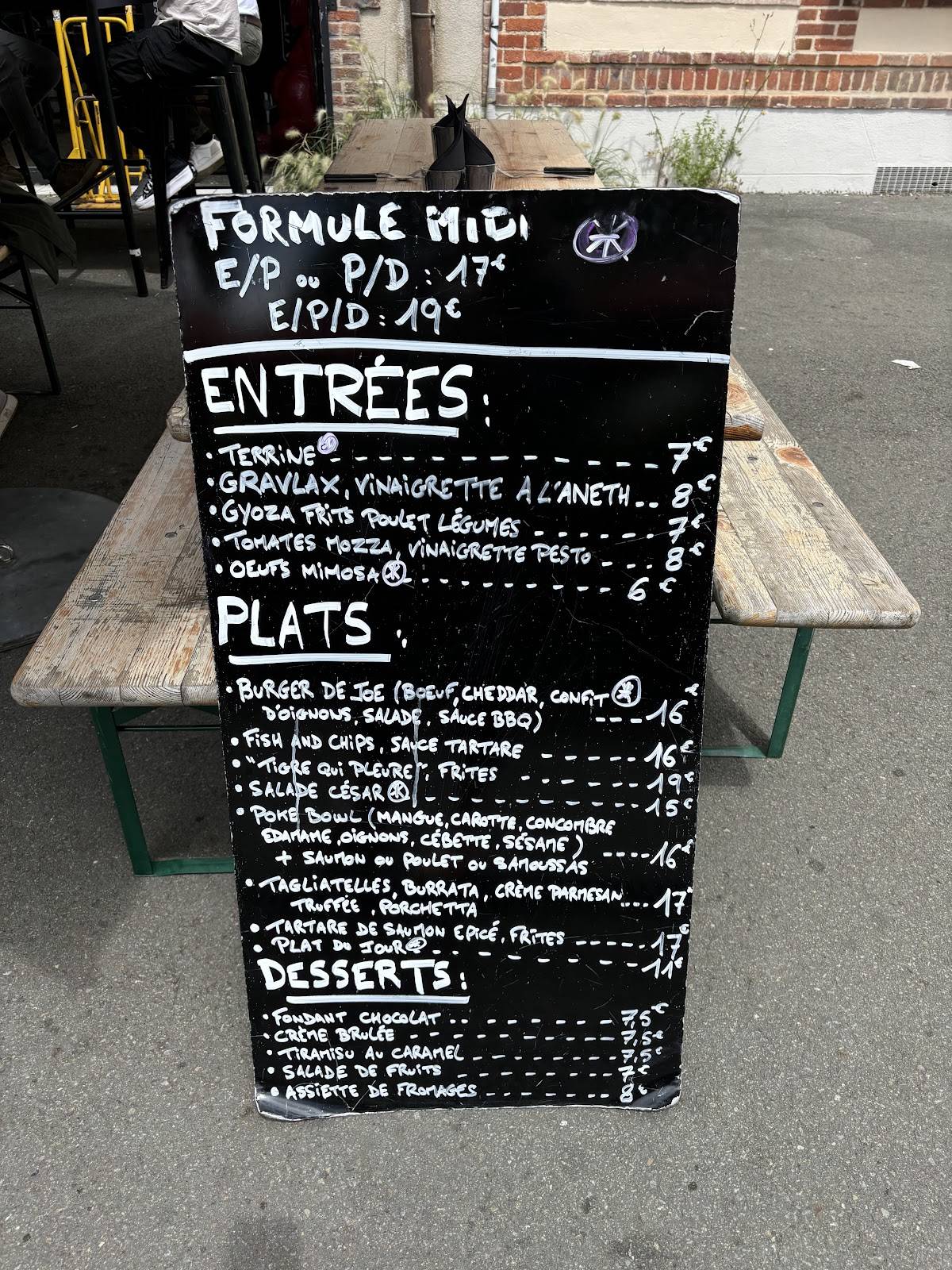 Menu de Monsieur Joe