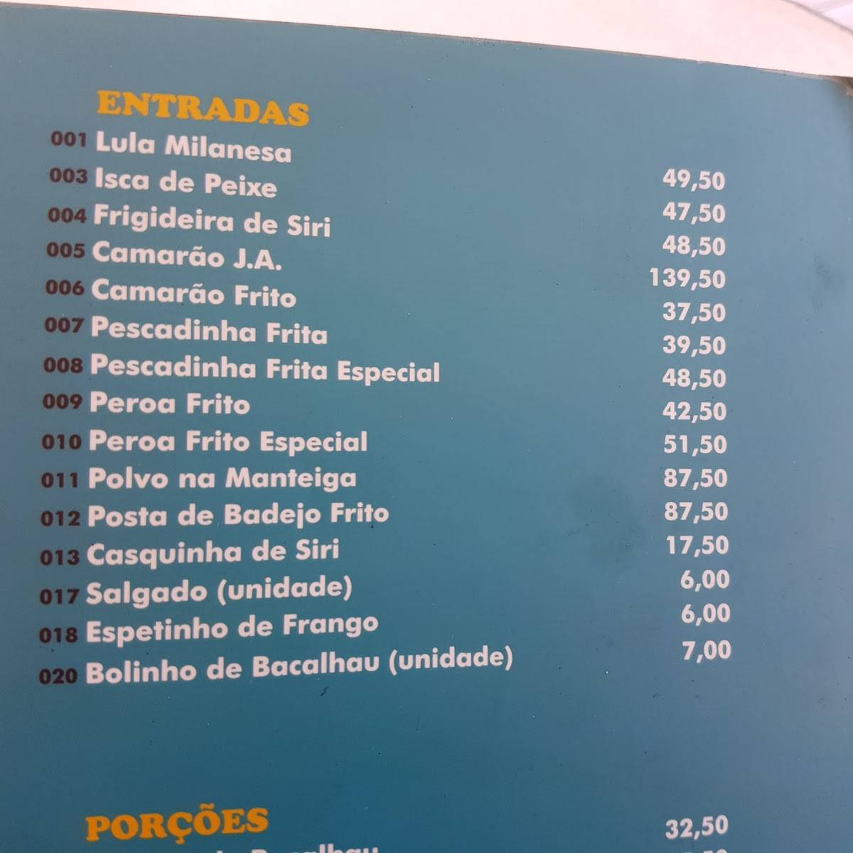 Moqueca do Geraldo cardápio