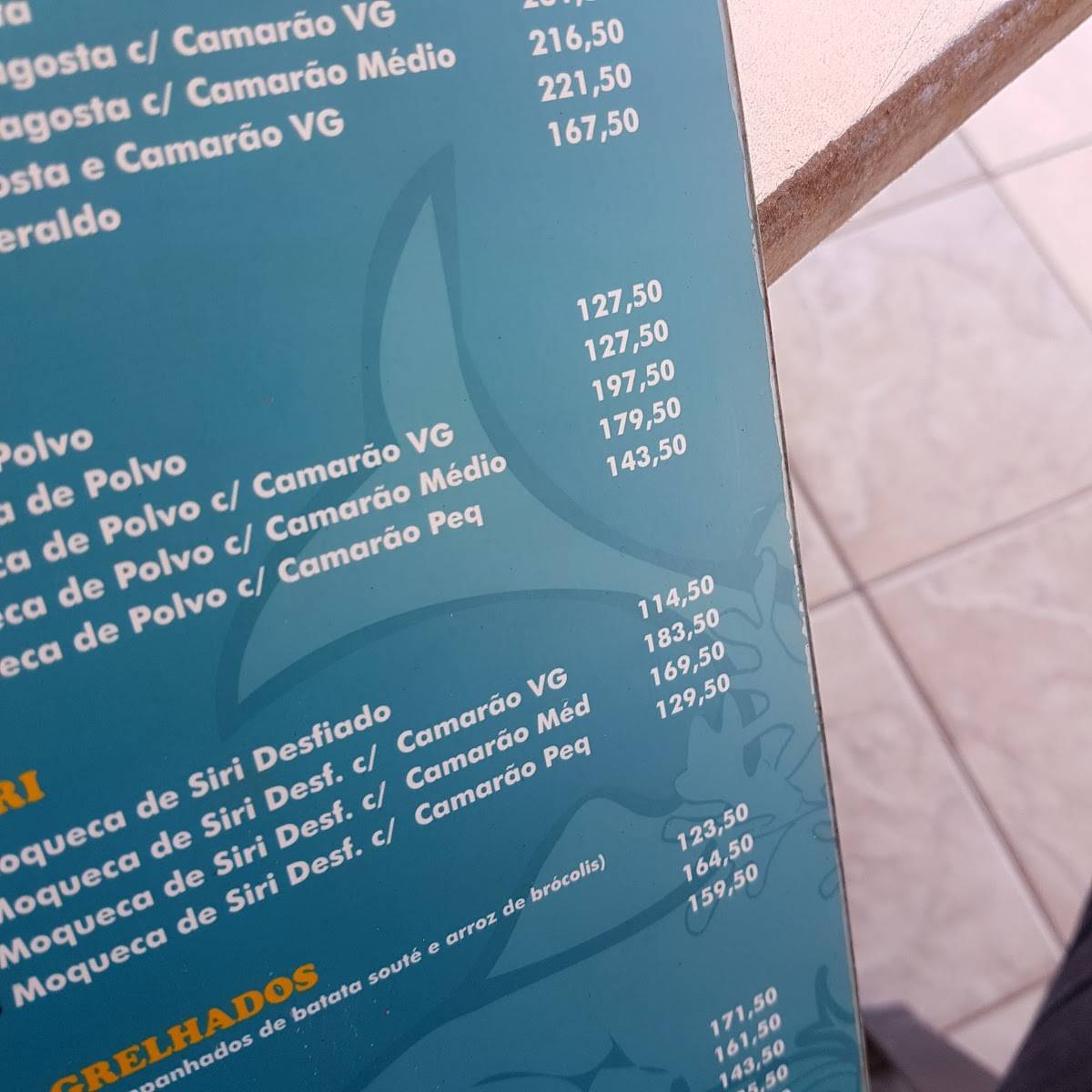 Moqueca do Geraldo cardápio