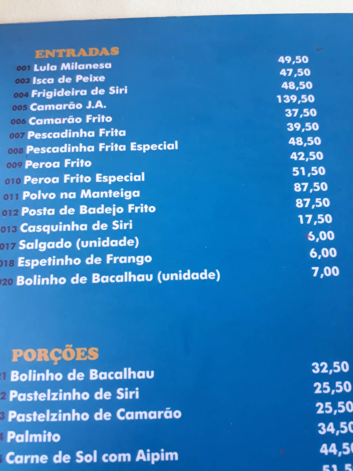 Moqueca do Geraldo cardápio