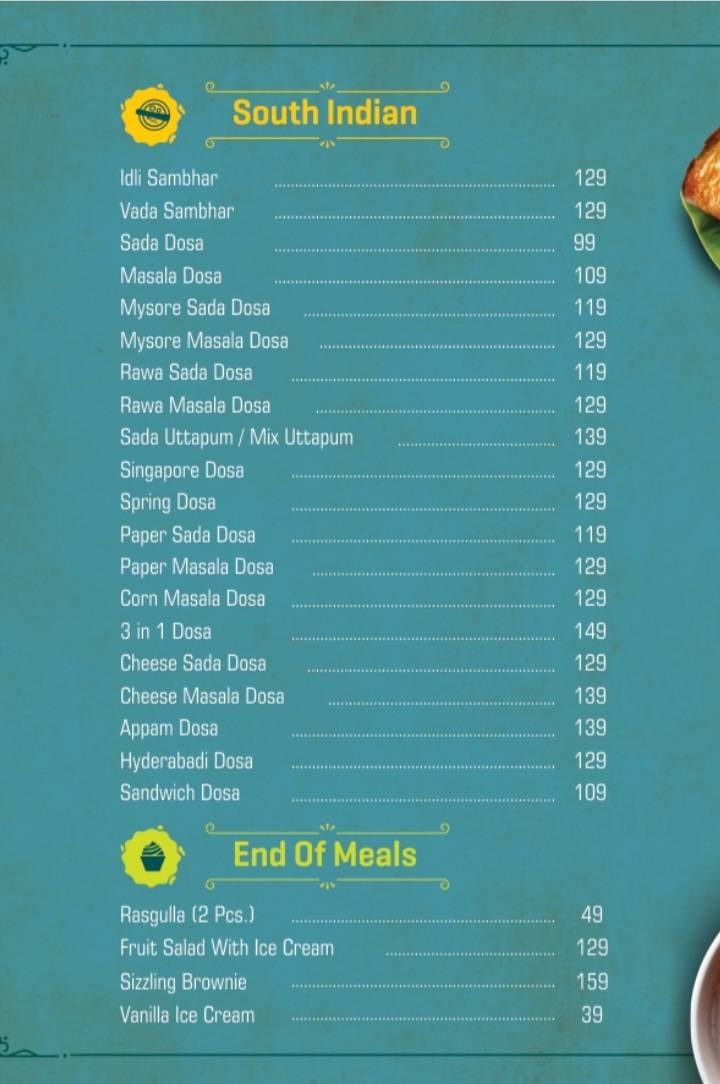 SUBH RESTAURANT menu