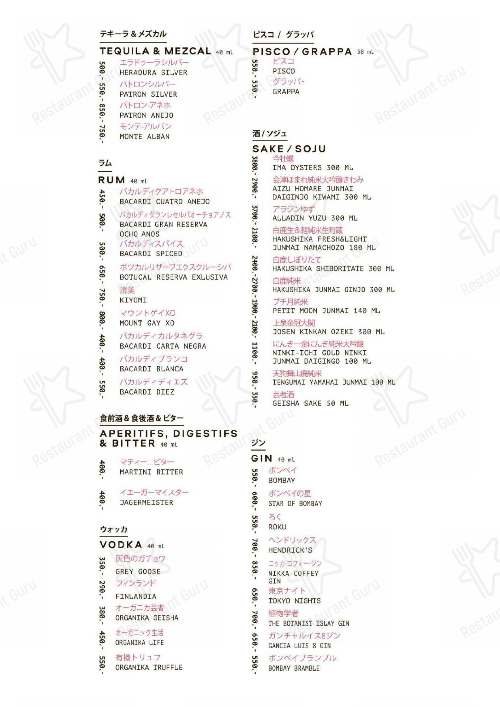 Découvrez le menu pour Geisha Superman