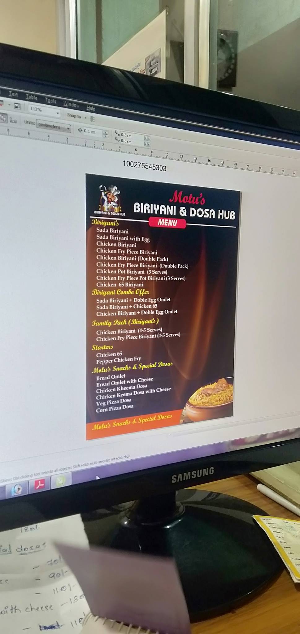 Motu's Biriyani and Dosa Hub menu