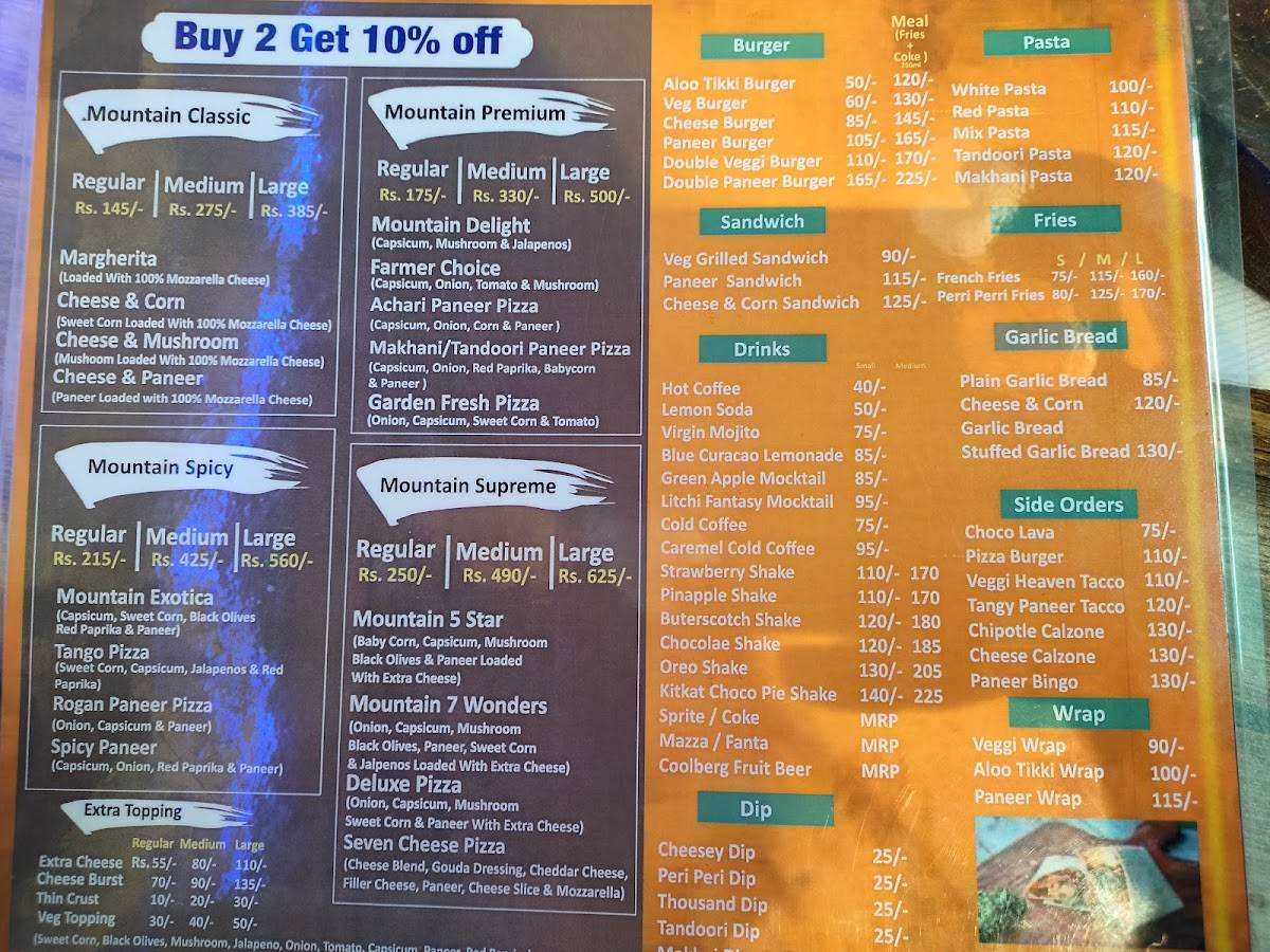 Mountain'S PIZZA Club, Sanjauli menu