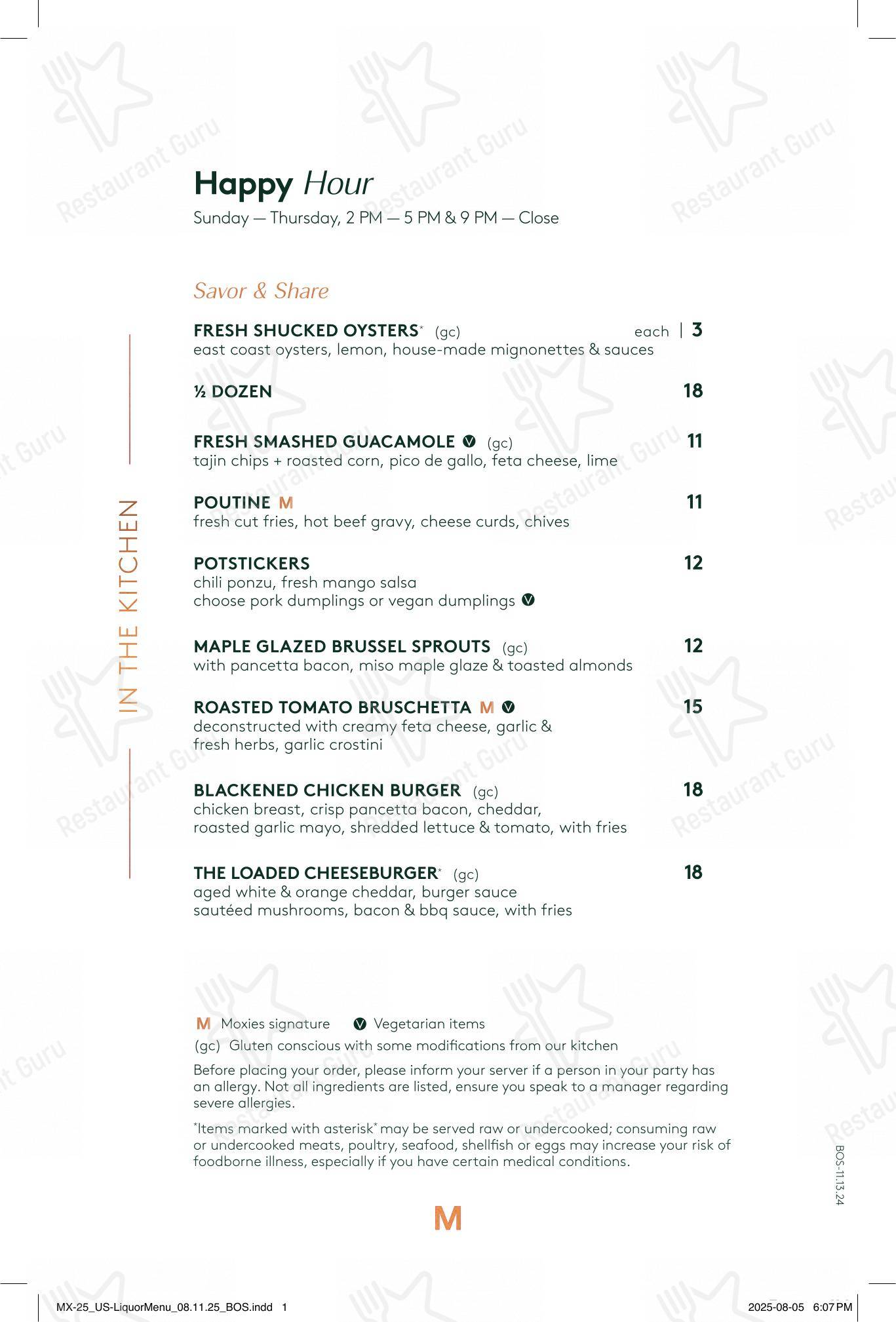 Основное меню pour Moxies Polo Park Restaurant restaurant à viande