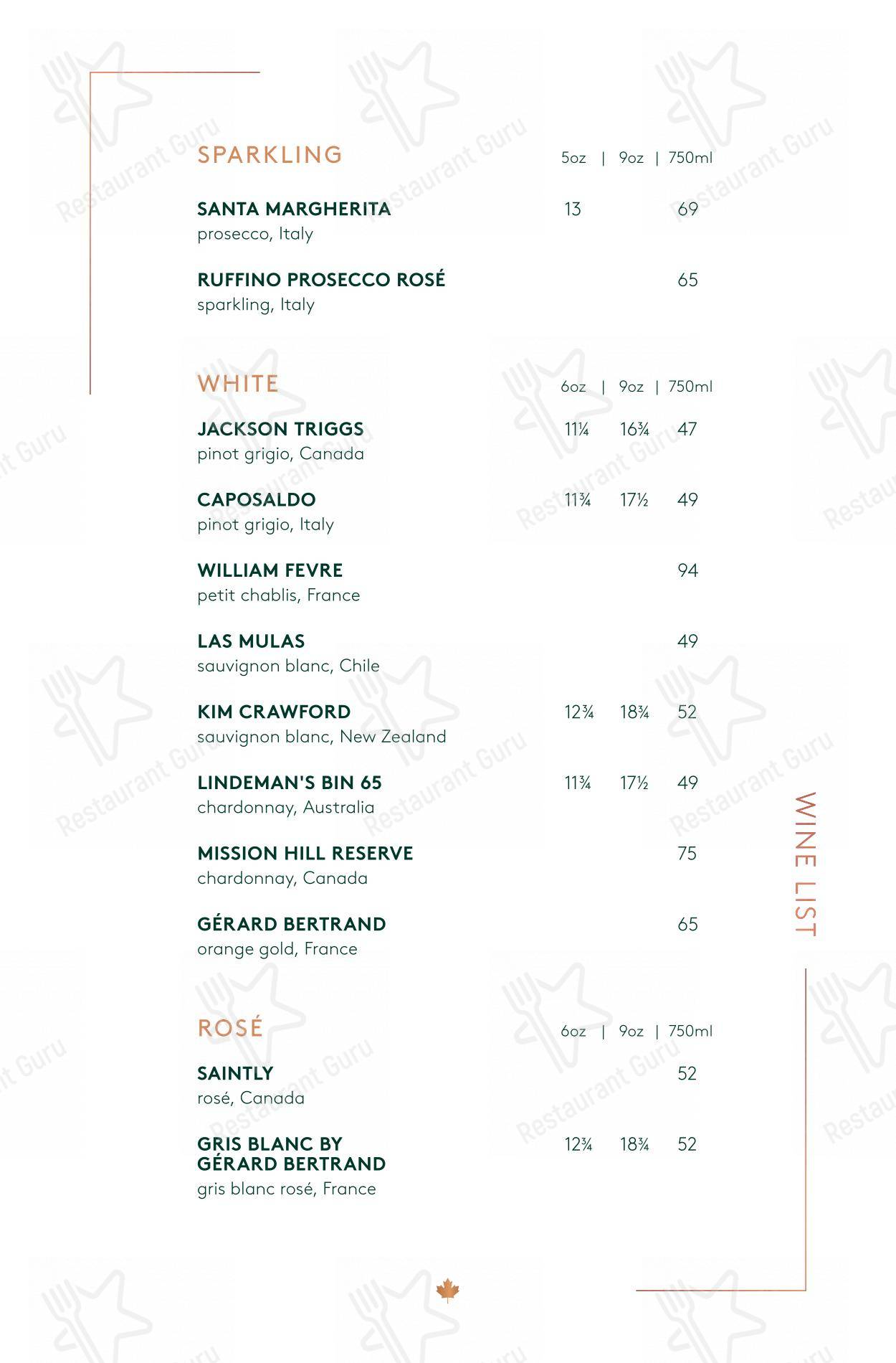 Menu pour Moxies Polo Park Restaurant - repas et boissons