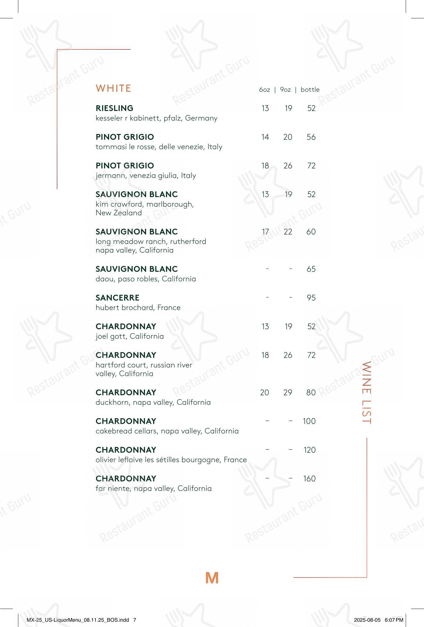 Menu bar pour Moxies Polo Park Restaurant dans Winnipeg