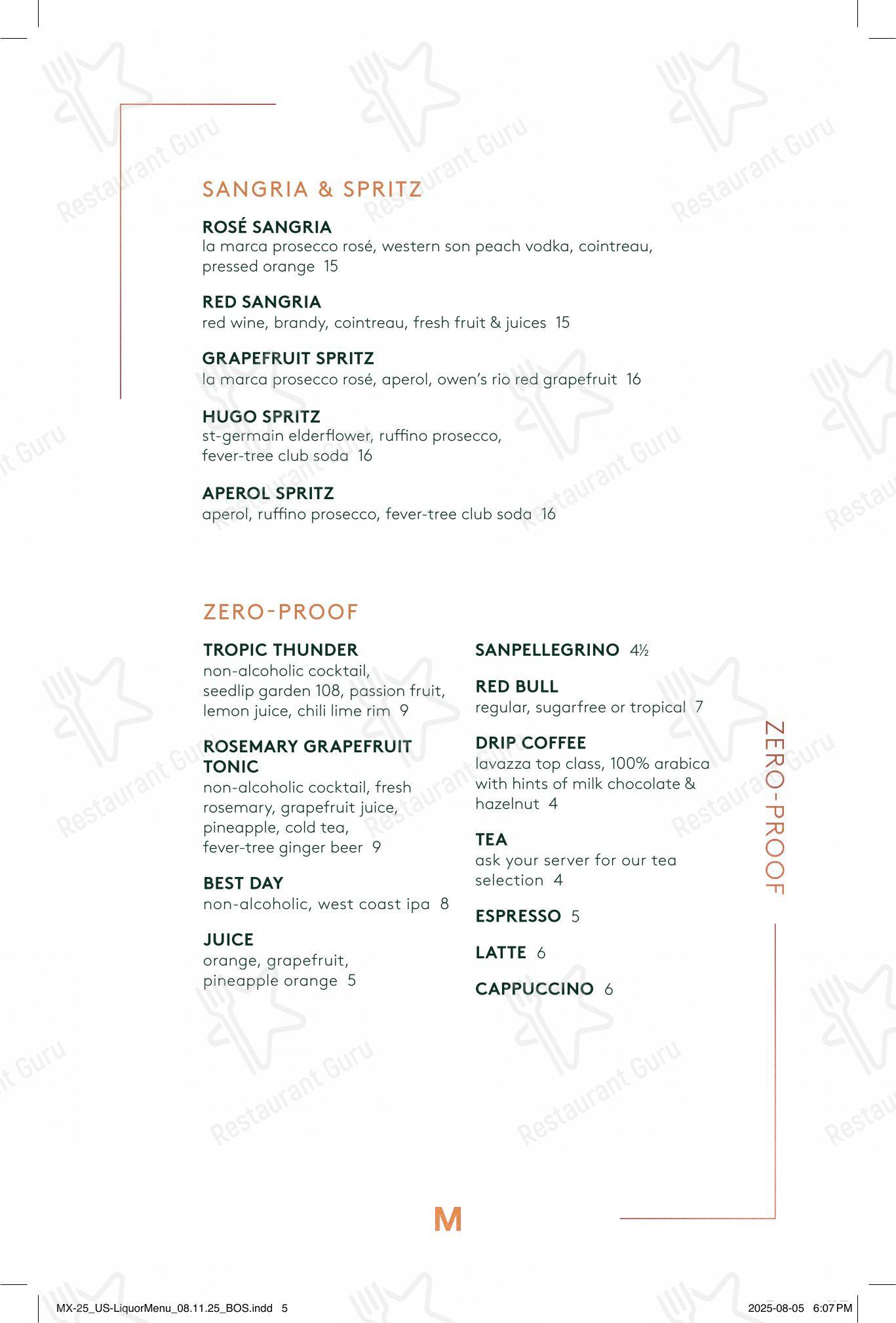 Menu bar pour Moxies Polo Park Restaurant restaurant à viande