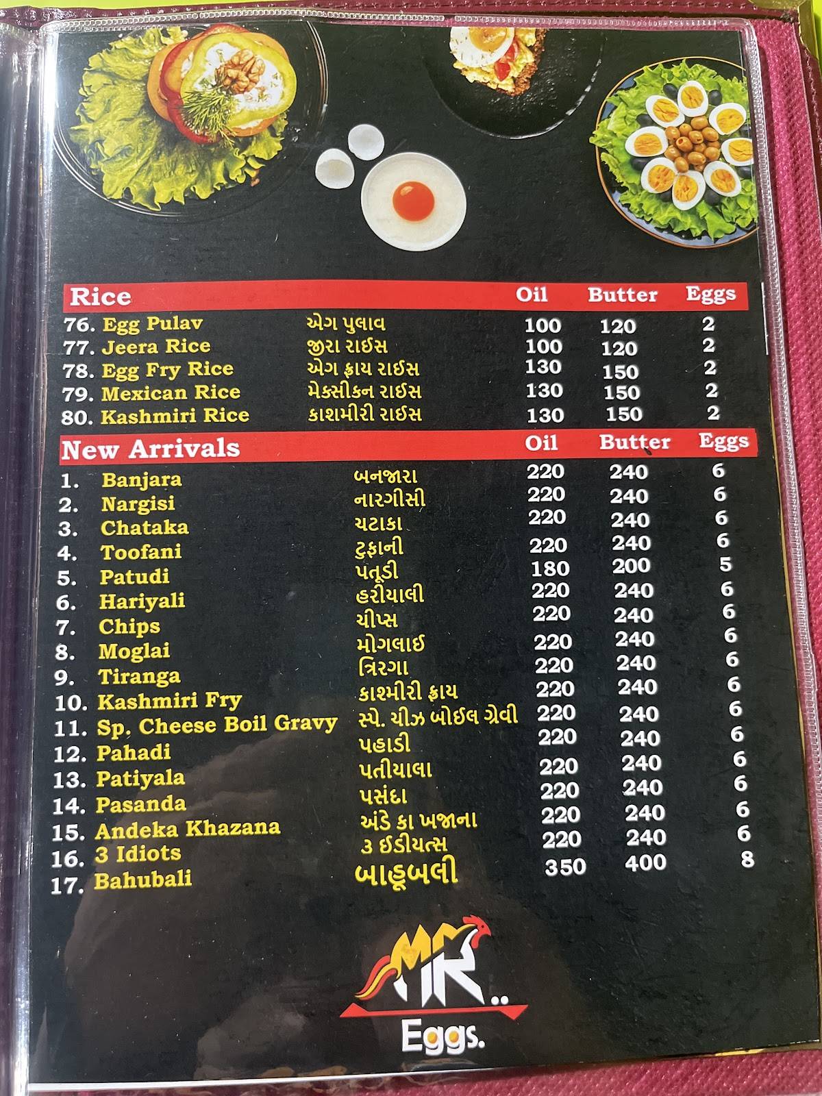 Mr Eggs menu