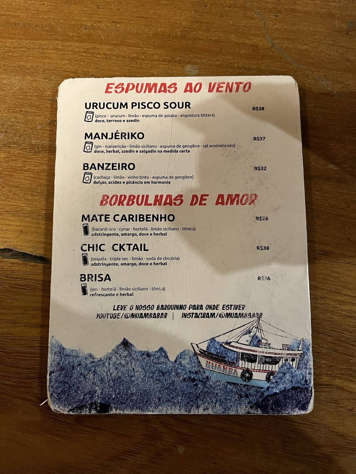 Muamba Bar e Coquetéis cardápio