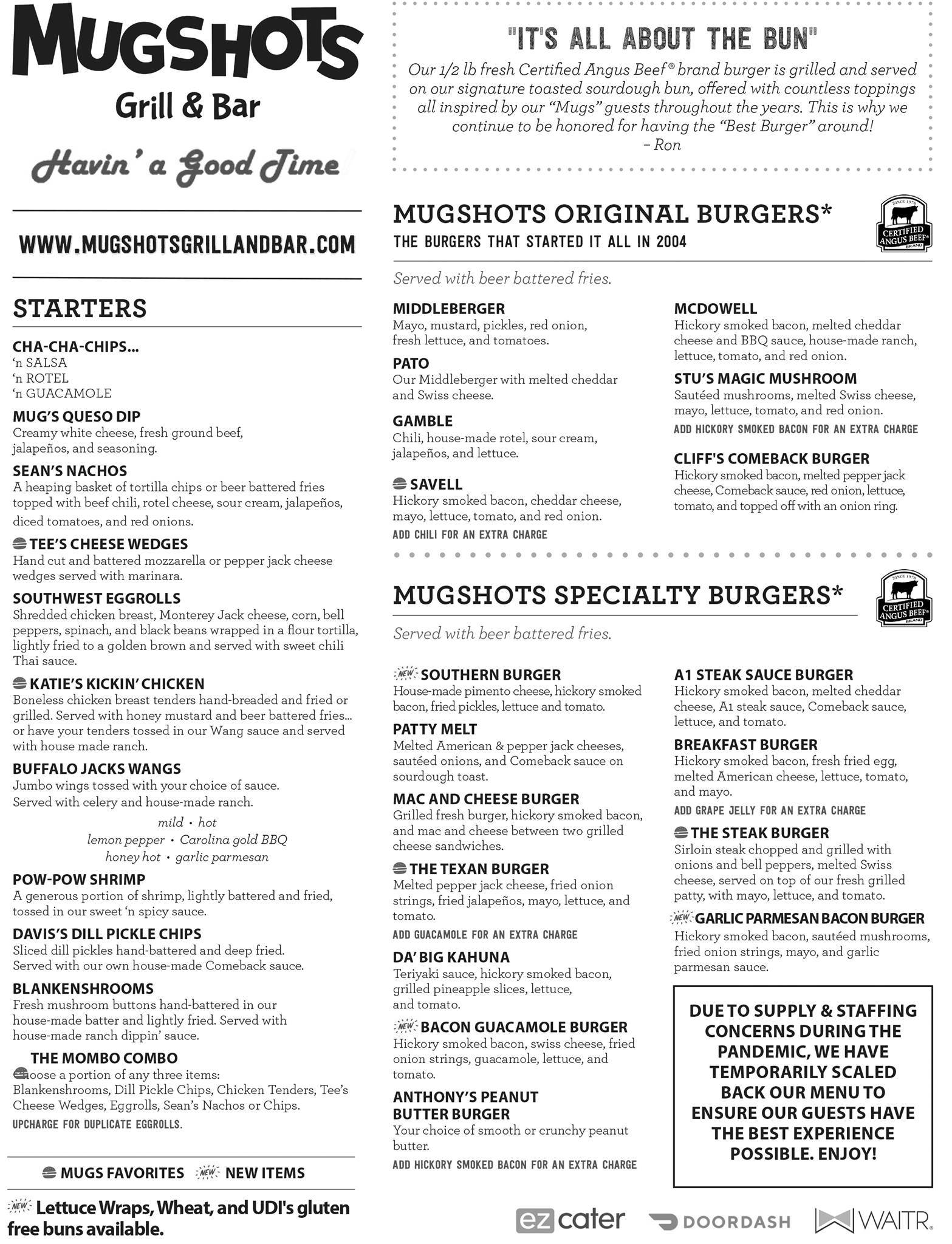 Menu at Mugshots Grill and Bar Columbus, MS, Columbus, Hwy 45 N