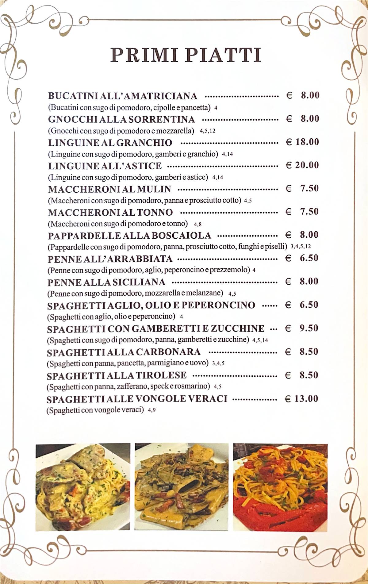 Menu di Mulin de Milan 