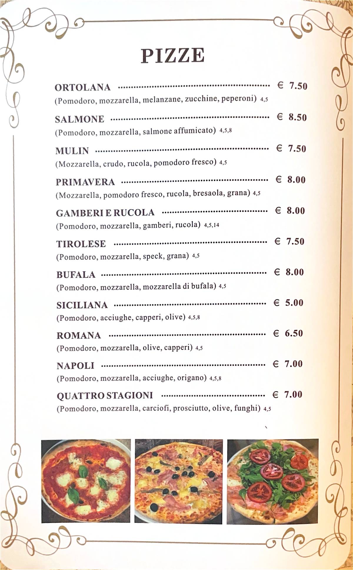 Menu di Mulin de Milan 