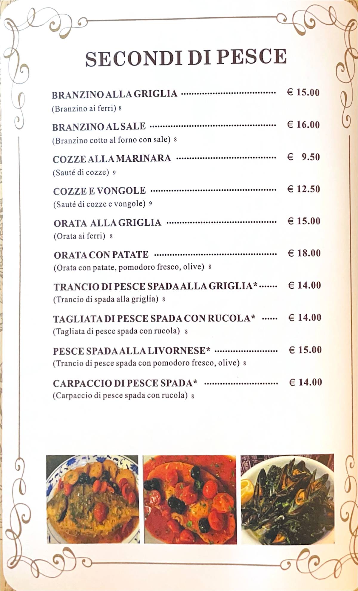 Menu di Mulin de Milan 
