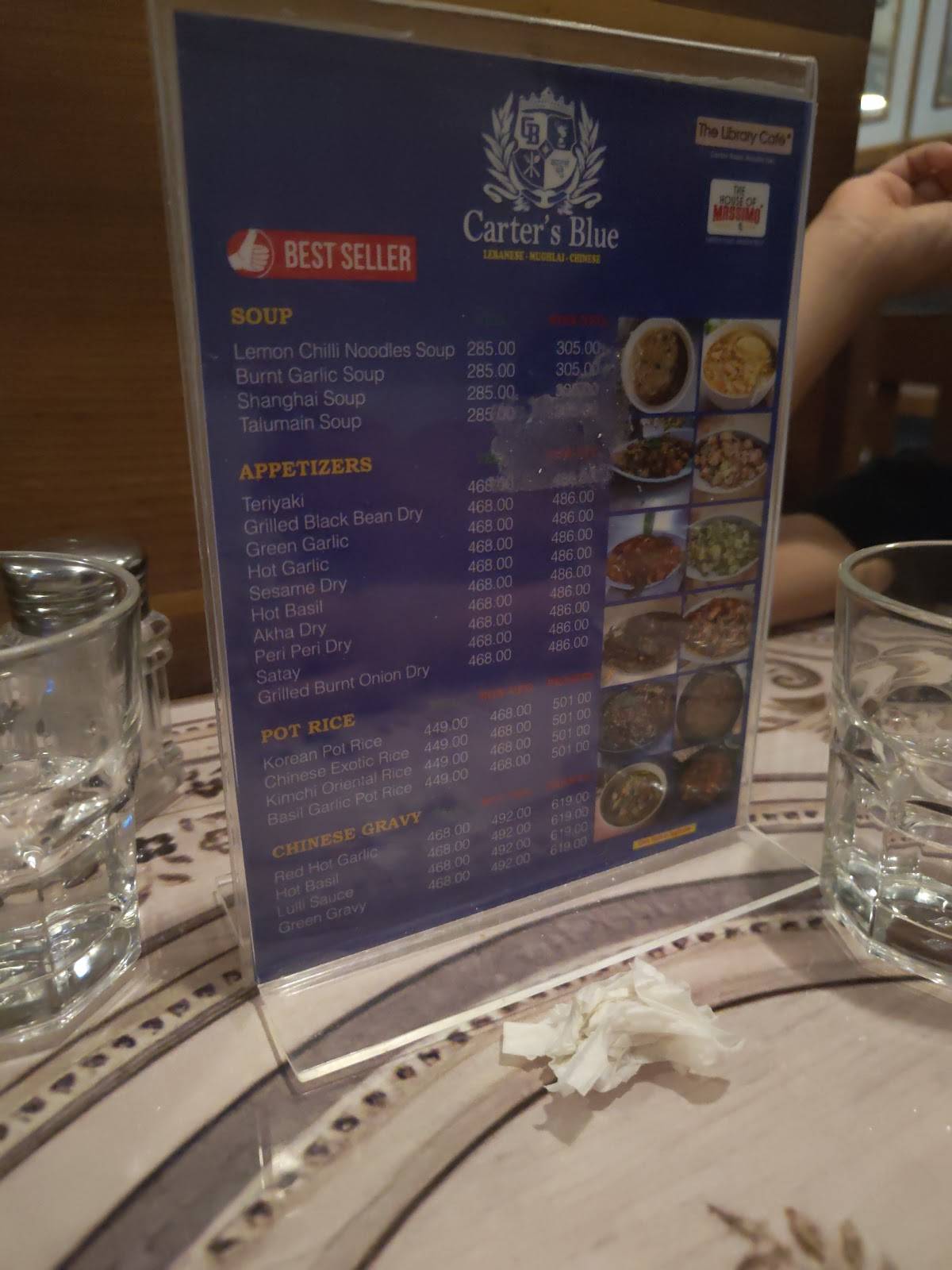 Carter’s Blue Restaurant menu