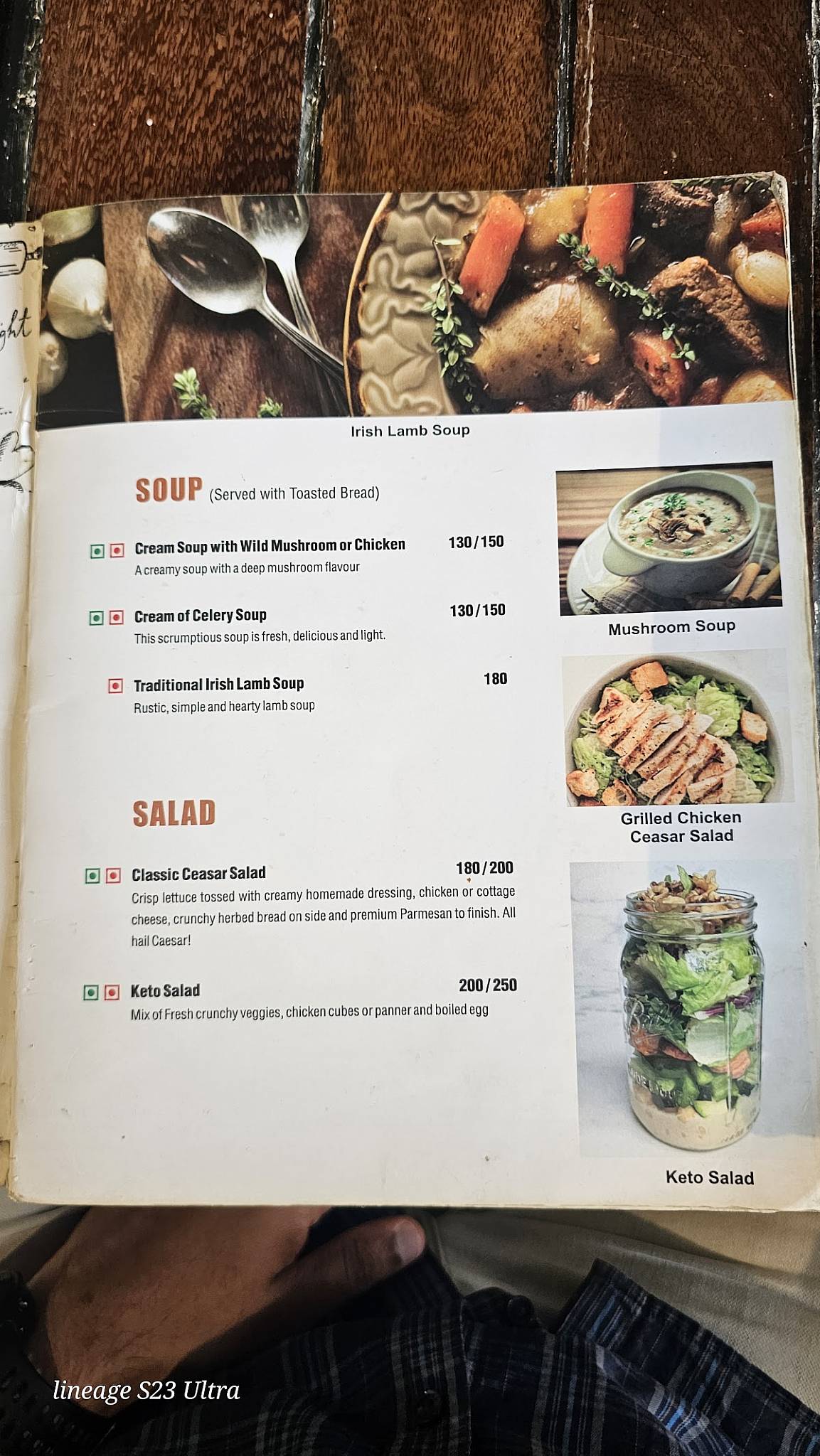 The Irish cafe menu