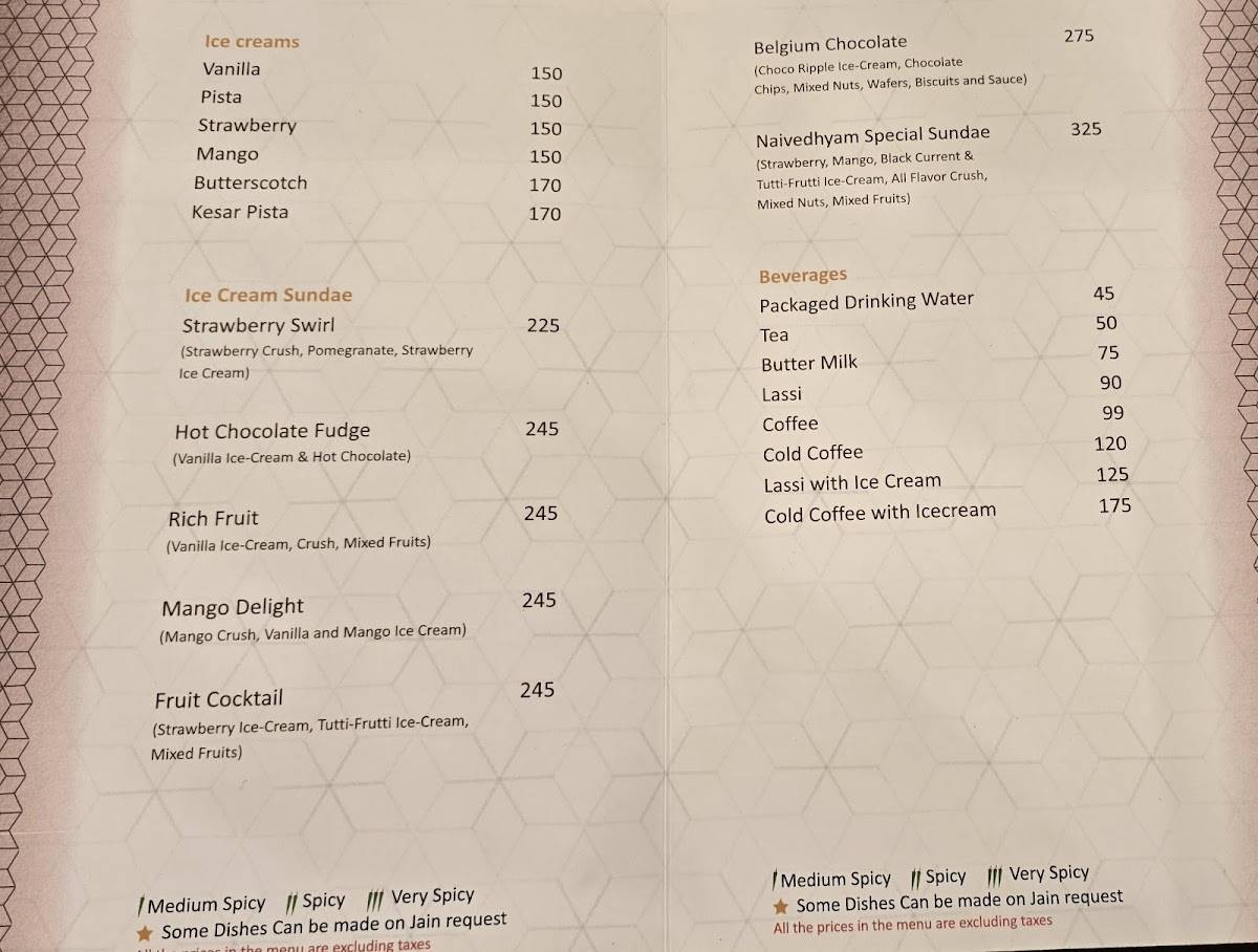 Naivedhyam Restaurant menu