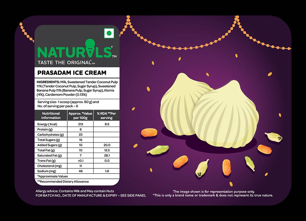Naturals Ice Cream menu