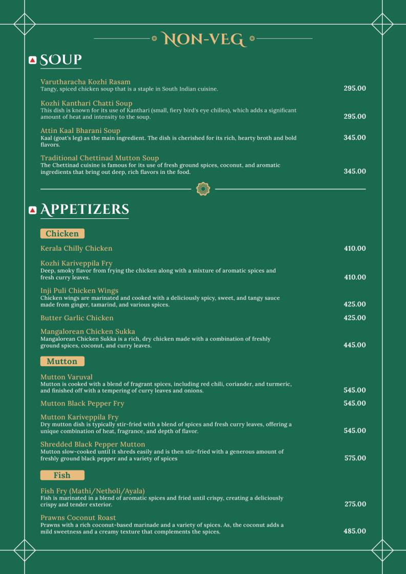 The Kerala Table menu