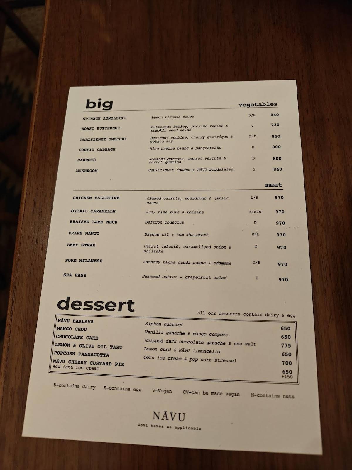 Nāvu Kitchen menu