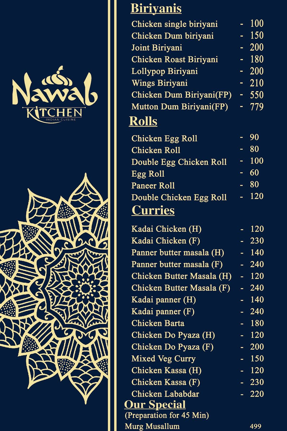 Nawab’s Kitchen menu
