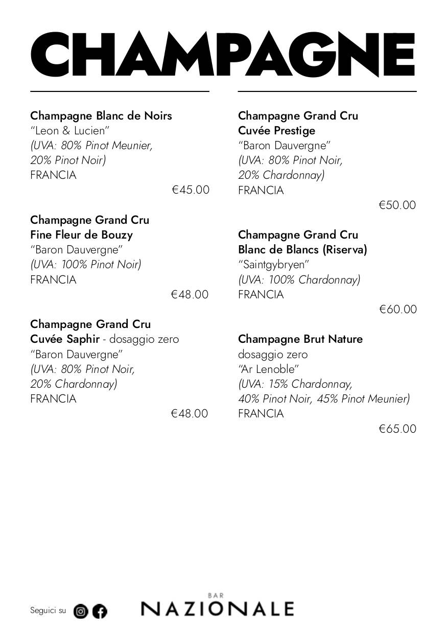 Menu di Caffè Nazionale 