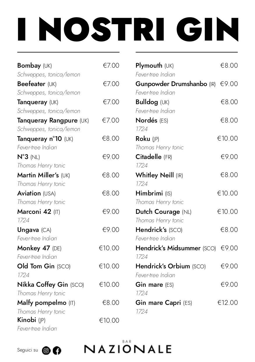Menu di Caffè Nazionale 