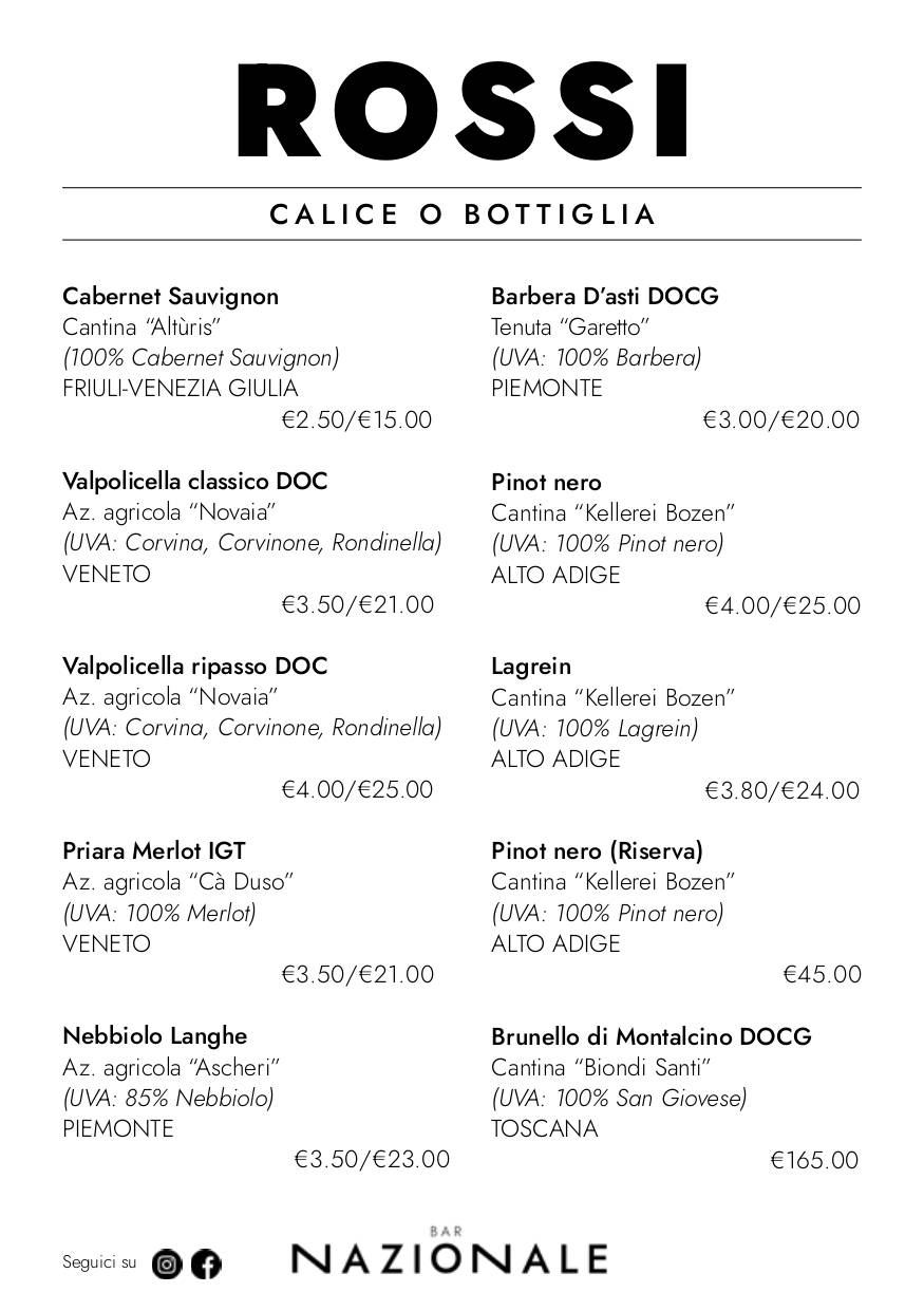 Menu di Caffè Nazionale 
