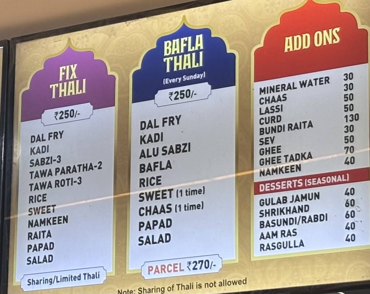 Neelkanth Thali menu