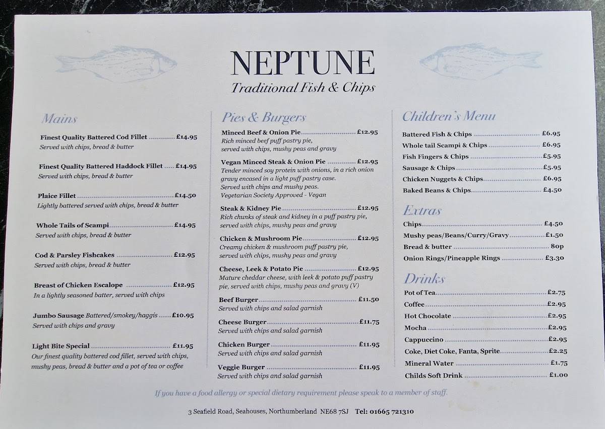 Menu at Neptune Fish Restaurant, Seahouses