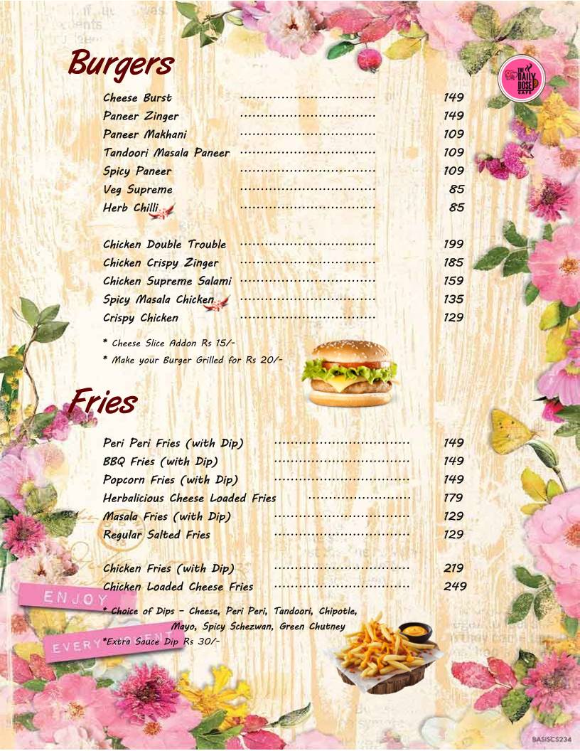 The Daily Dose Cafe menu