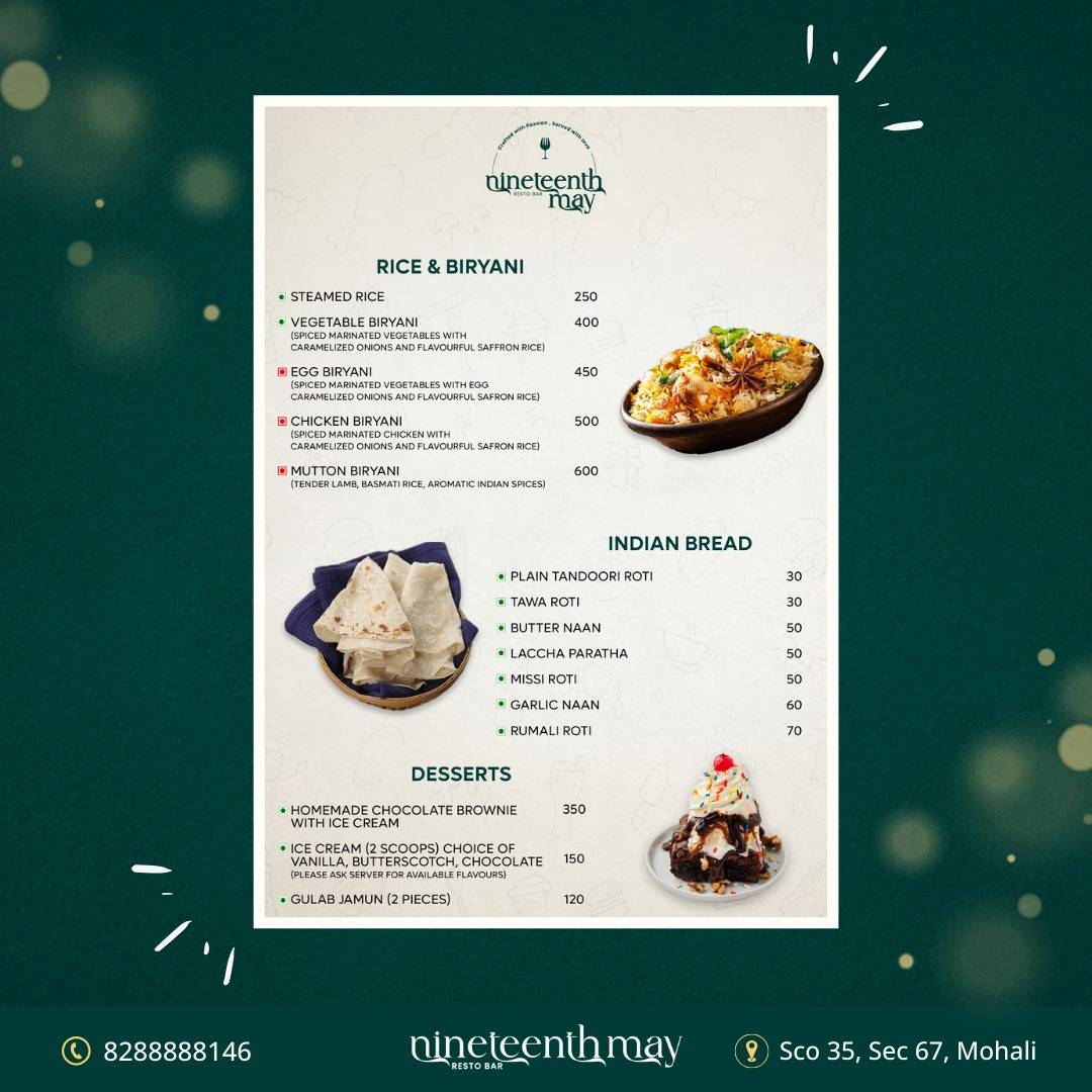 Nineteenth May Resto-Bar Catering Services menu