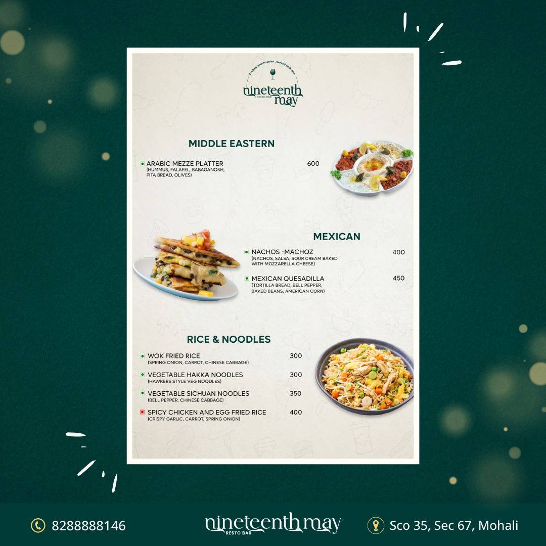 Nineteenth May Resto-Bar Catering Services menu